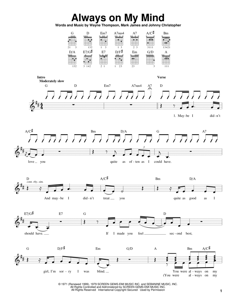 Always On My Mind Acoustic Guitar scores gallery preview page 1