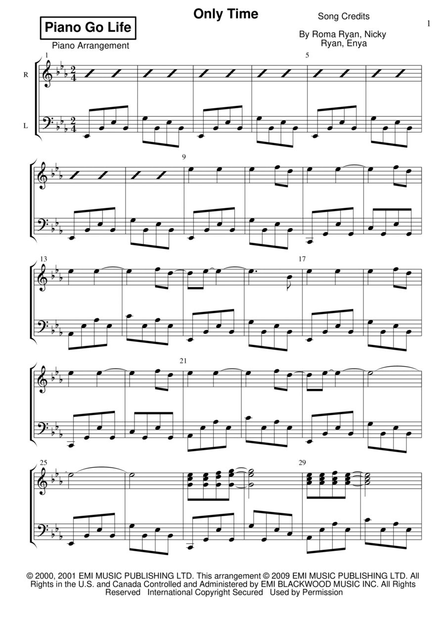Only Time Piano Solo scores gallery preview page 1