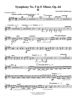 Book cover for ‪Tchaikovsky‬ Symphony No. 5, Movement II - Clarinet in Bb 2 (Transposed Part), Op. 64