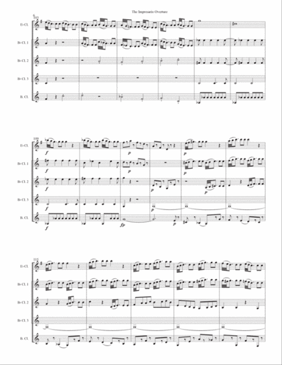 The Impresario Overture for clarinet quintet Clarinet Quintet scores gallery preview page 6