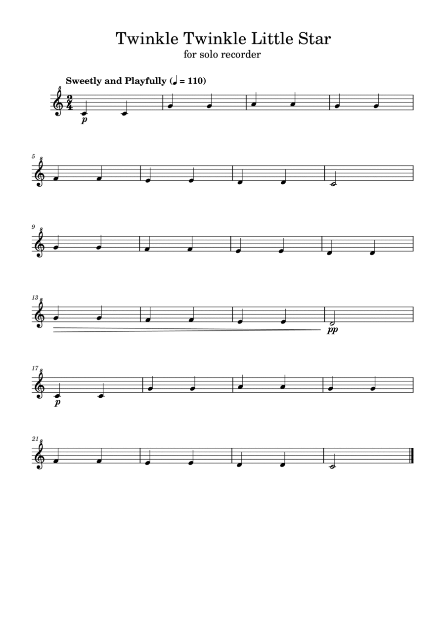Twinkle Twinkle Little Star Recorder scores gallery preview page 1