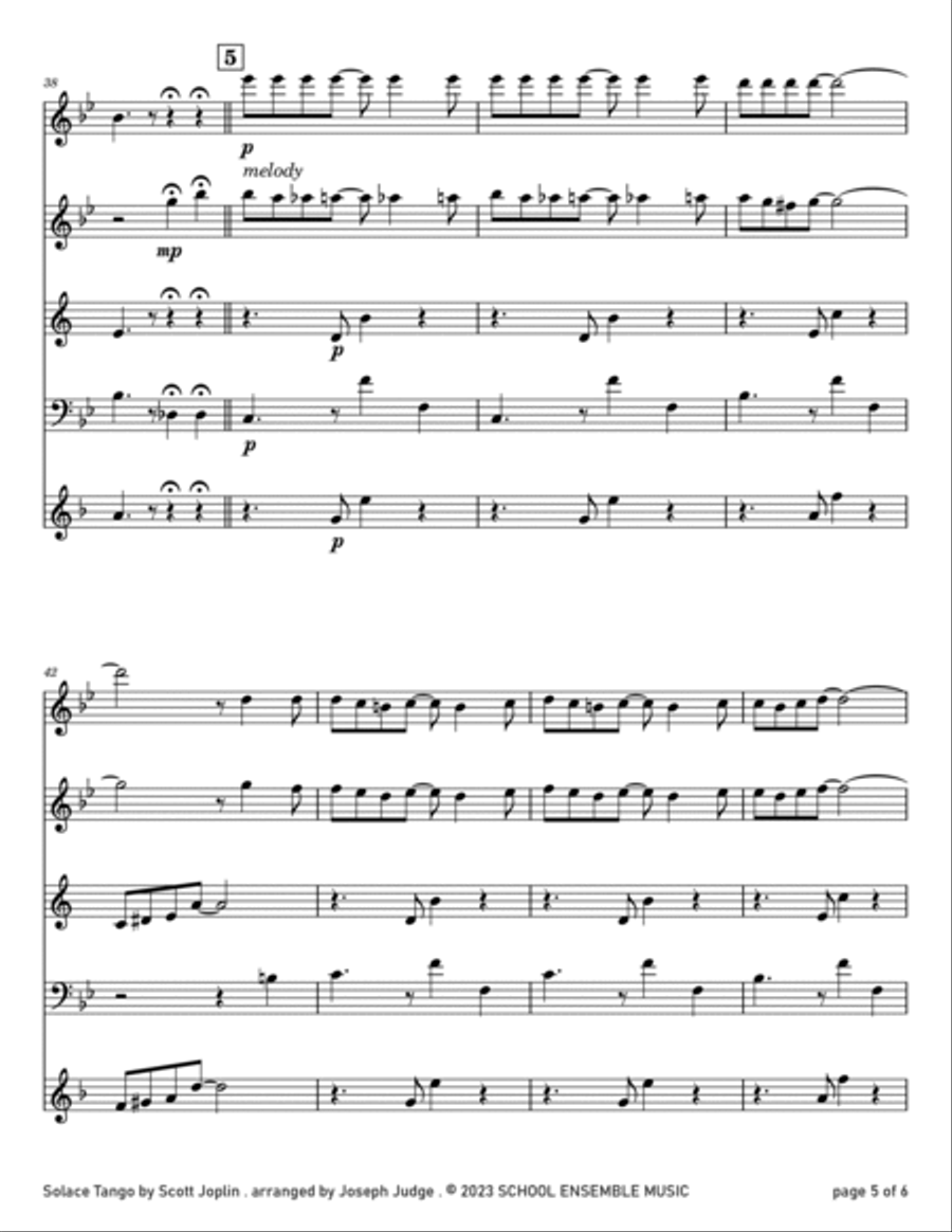 Solace Tango by Scott Joplin for Woodwind Quartet in Schools Woodwind Quartet scores gallery preview page 5
