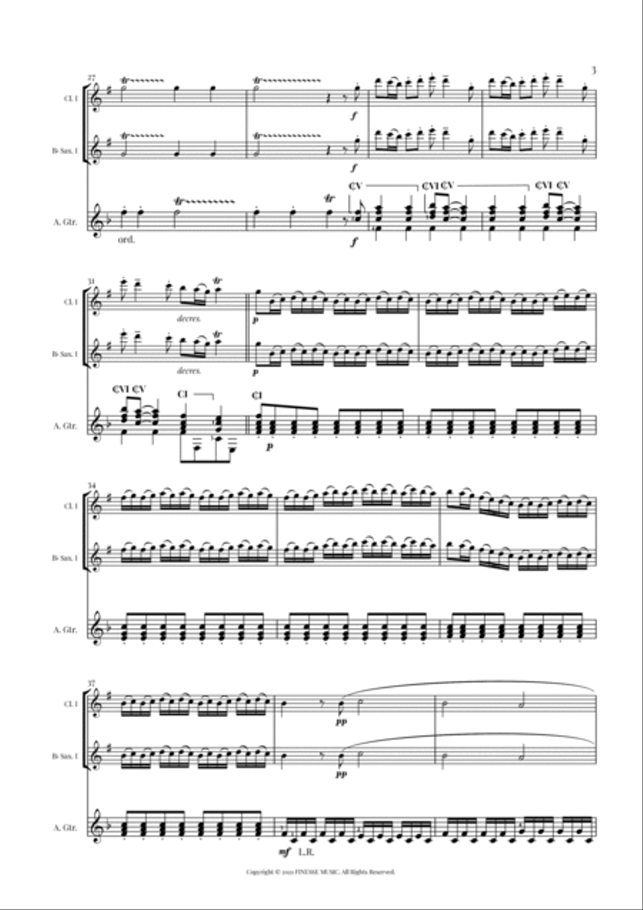 TRIO - Four Seasons Spring (Allegro) for Bb CLARINET, Bb SAX and ACOUSTIC GUITAR - F Major Small Ensemble scores gallery preview page 5