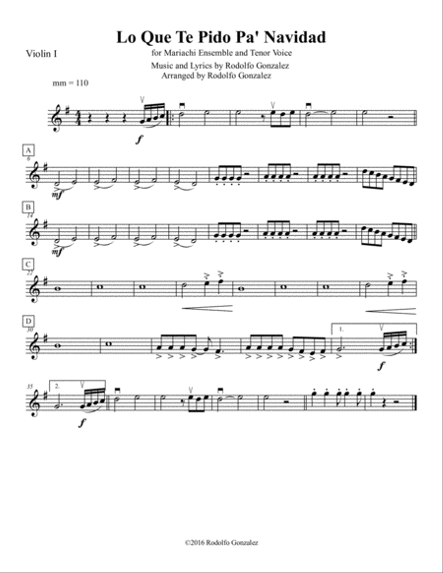 Lo Que Te Pido Pa' Navidad for Mariachi Ensemble and Tenor Voice Small Ensemble scores gallery preview page 5