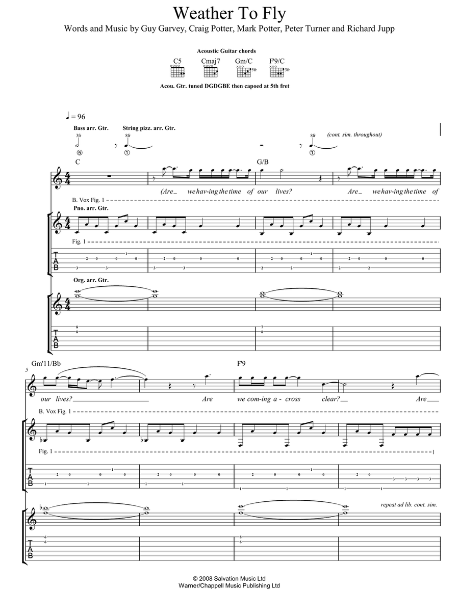 Weather To Fly Weather To Fly Guitar Tablature scores gallery preview page 1