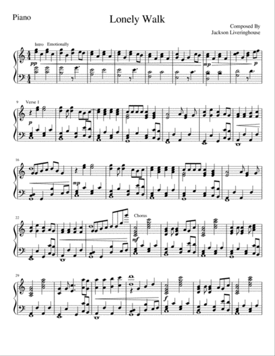 Lonely Walk Piano Solo scores gallery preview page 1