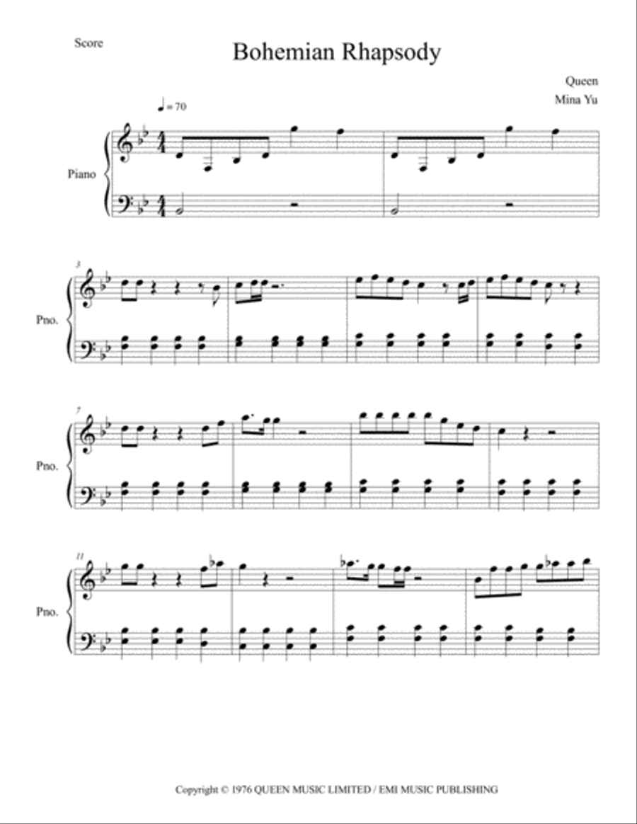 Bohemian Rhapsody Easy Piano scores gallery preview page 1