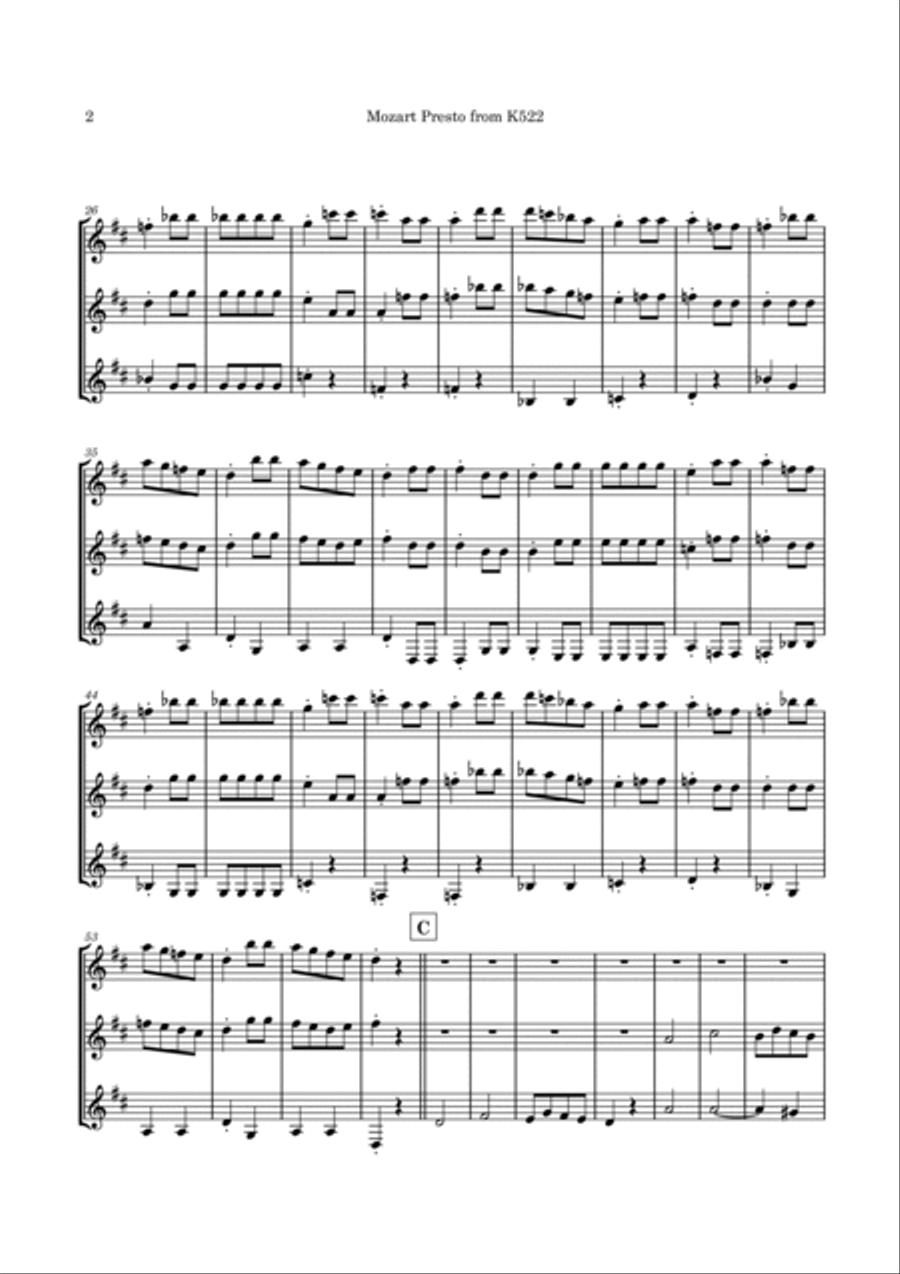 Presto (Mozart K522 - theme from The Horse Of The Year Show) - 3 guitars/large ensemble Large Ensemble scores gallery preview page 5