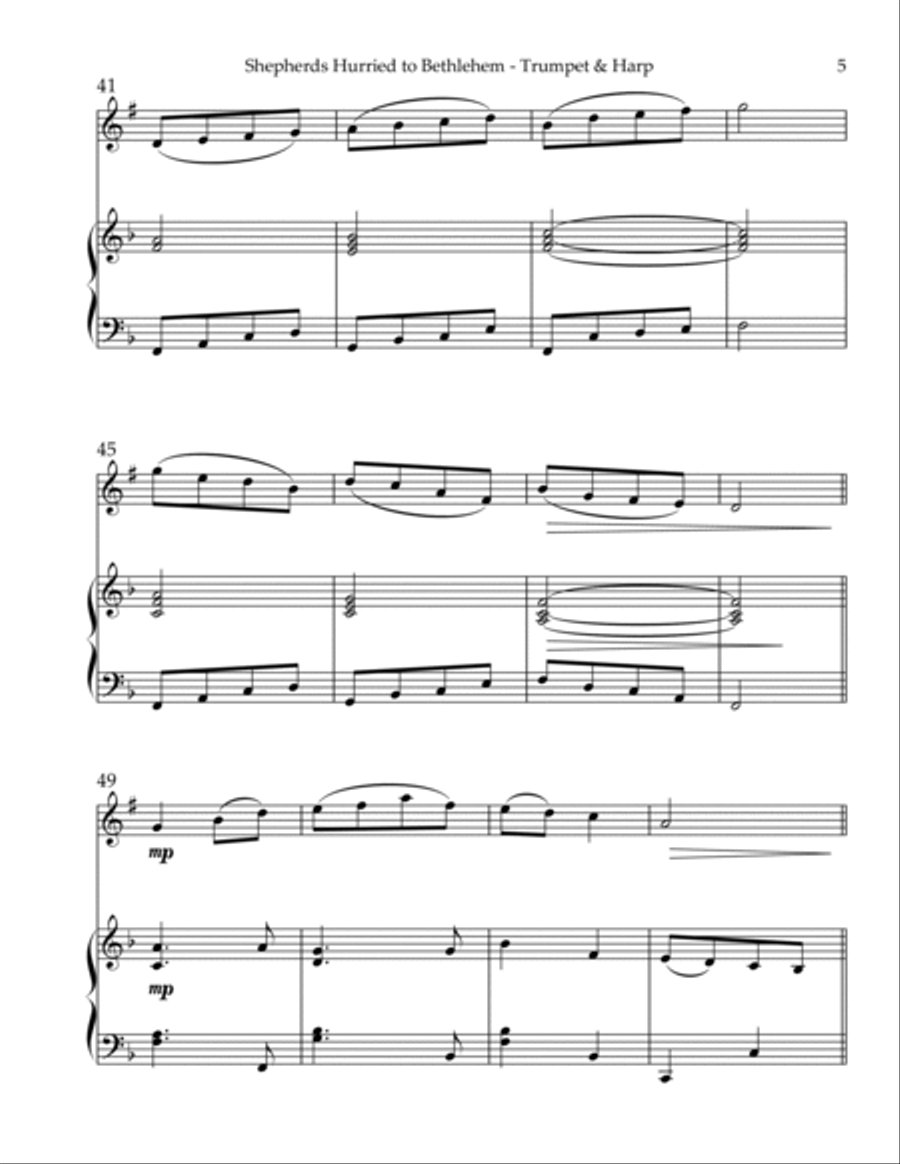 Shepherds Hurried to Bethlehem, Duet for Bb Trumpet & Harp Trumpet Duet scores gallery preview page 5