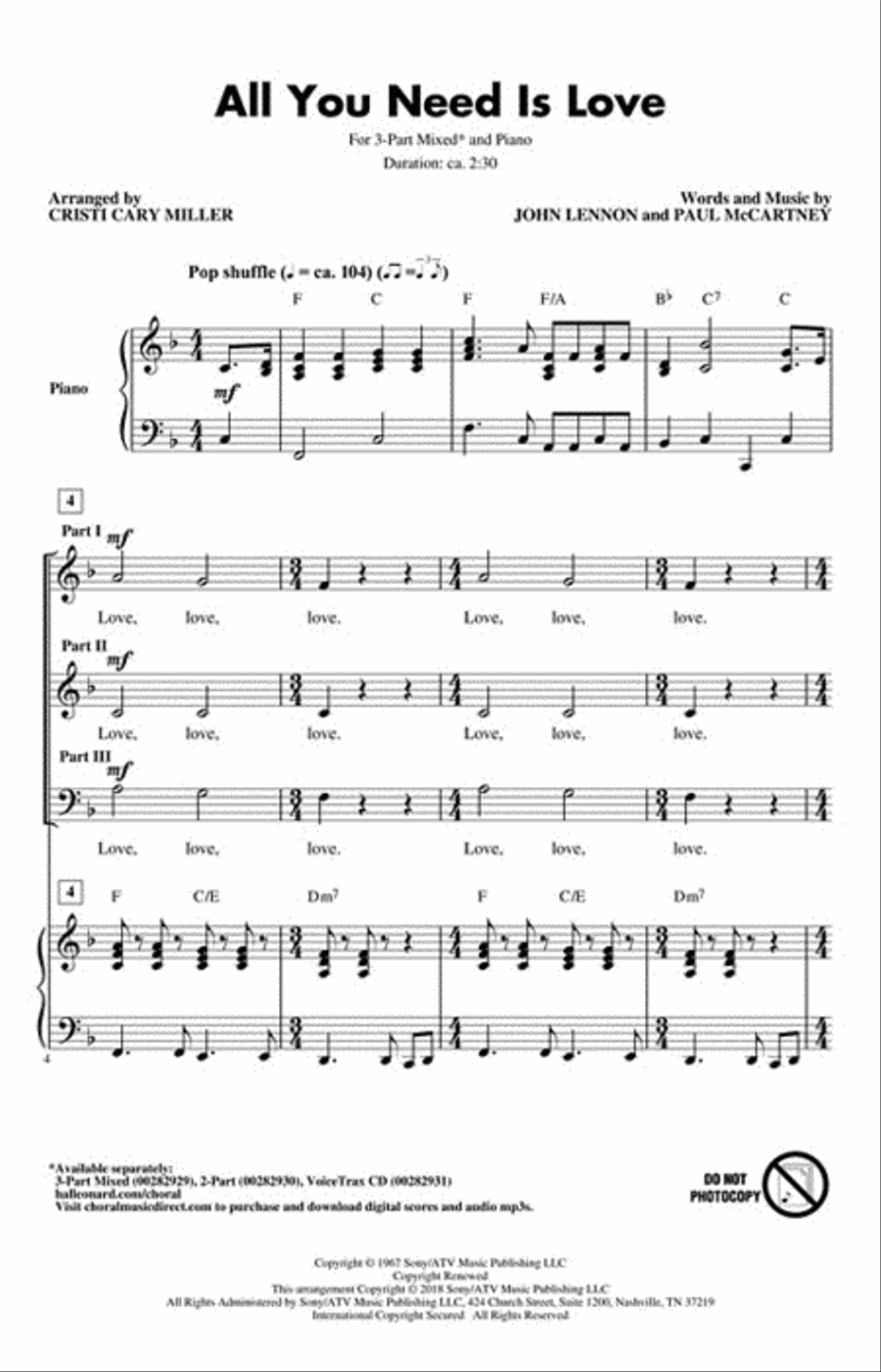 All You Need Is Love 3-Part scores gallery preview page 2