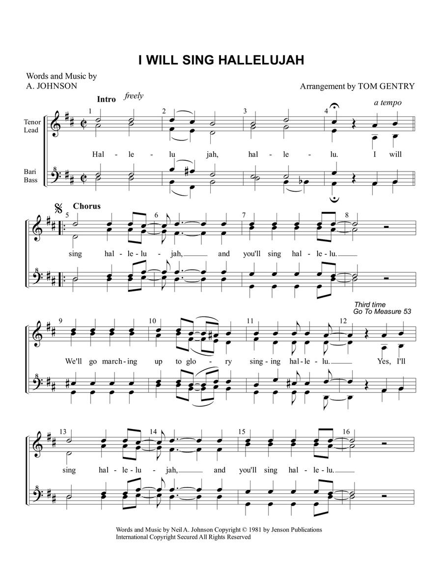 I Will Sing Hallelujah SSAA scores gallery preview page 1