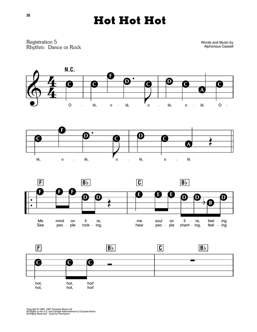 Hot Hot Hot Electronic Keyboard scores gallery preview page 1