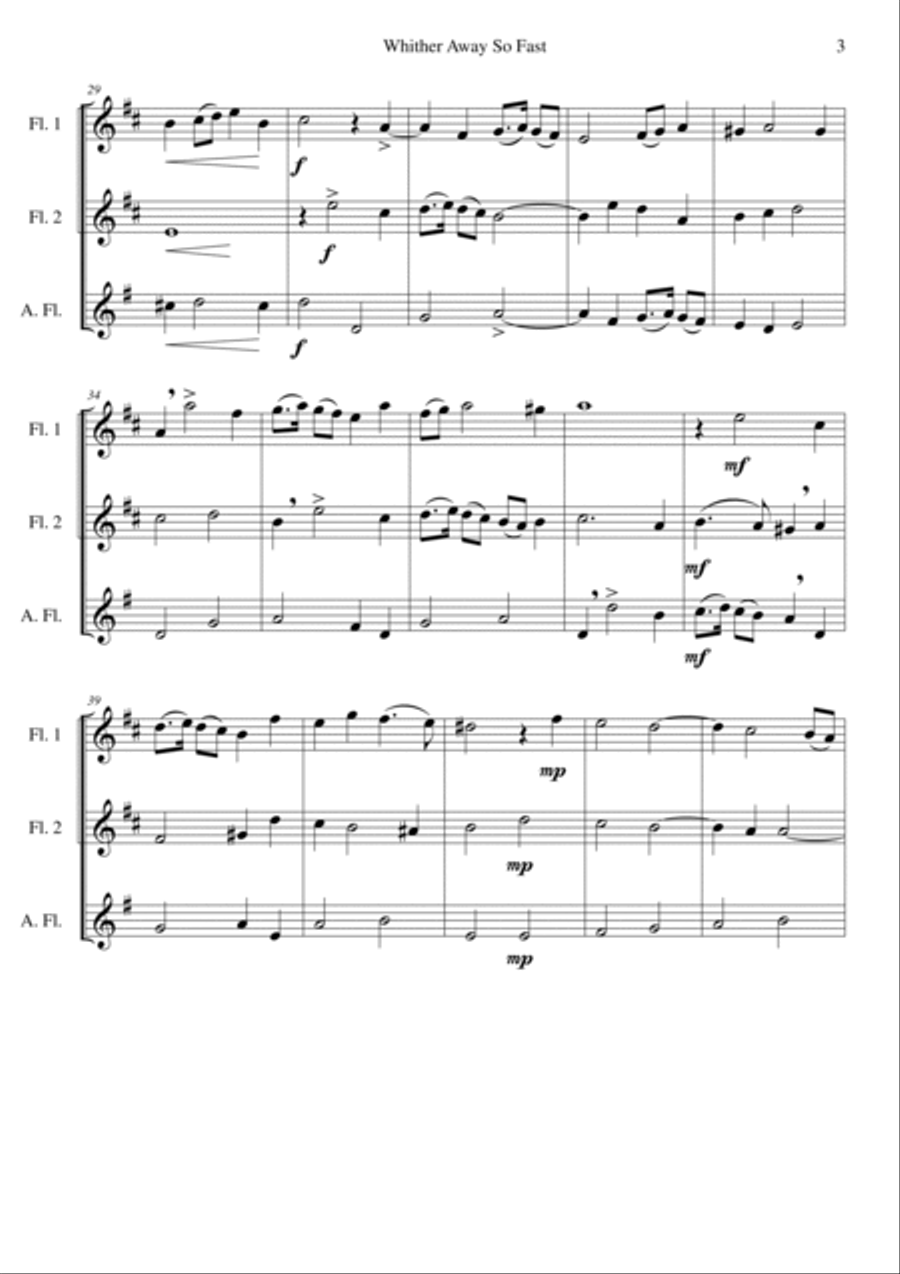 Whither away so fast for flute trio (2 flutes and 1 alto flute) Flute Trio scores gallery preview page 3