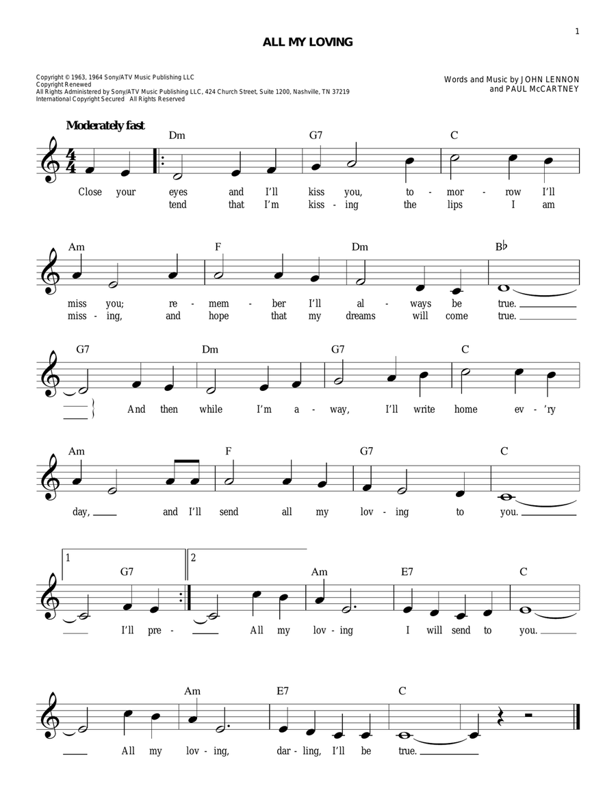 All My Loving All My Loving Piano scores gallery preview page 1