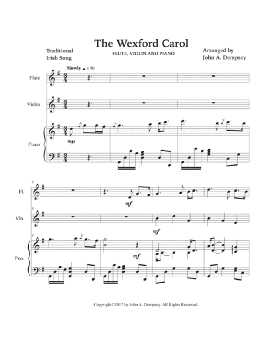The Wexford Carol (Trio for Flute, Violin and Piano) Small Ensemble scores gallery preview page 5