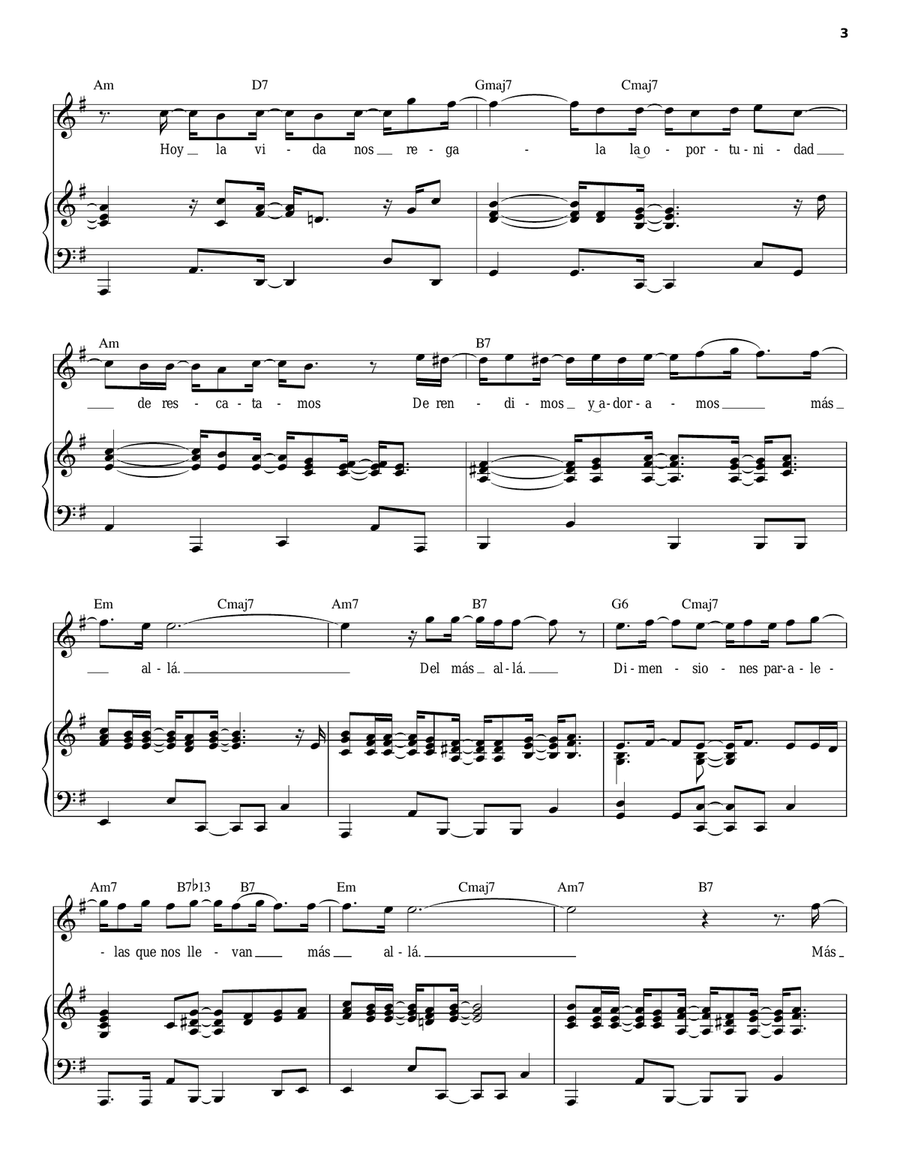 Mas Alla Piano, Vocal, Guitar scores gallery preview page 3