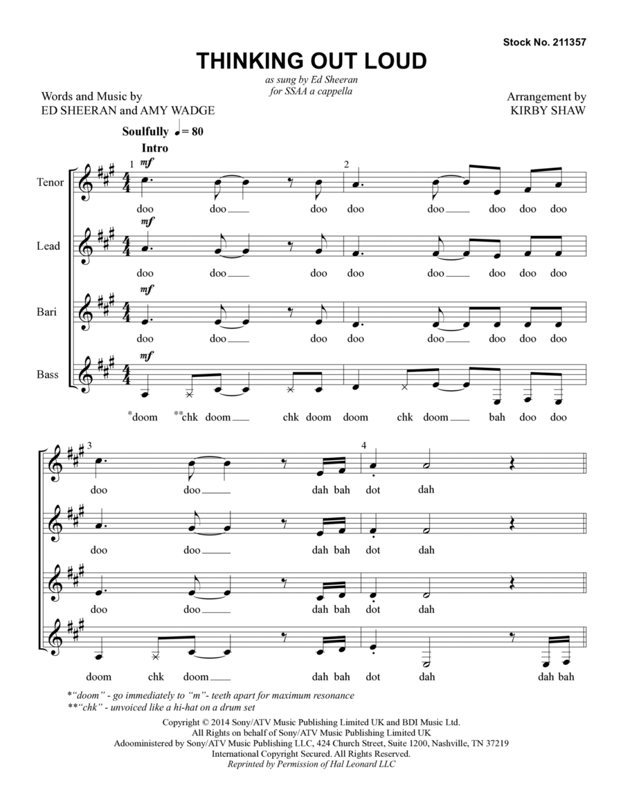 Thinking Out Loud (arr. Kirby Shaw) SSAA scores gallery preview page 1