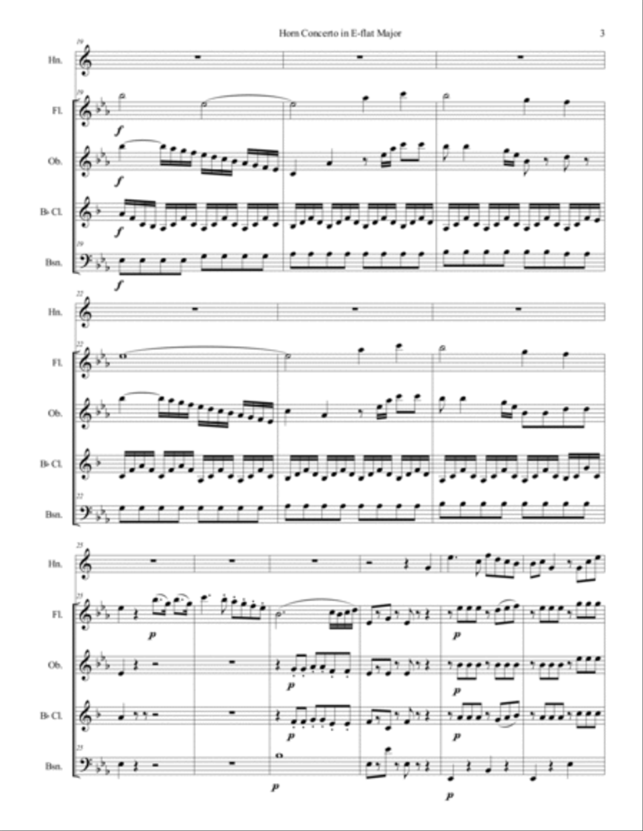 Mozart - Horn Concerto No. 3 Movement 1 - Wind Quintet Woodwind Quintet scores gallery preview page 4