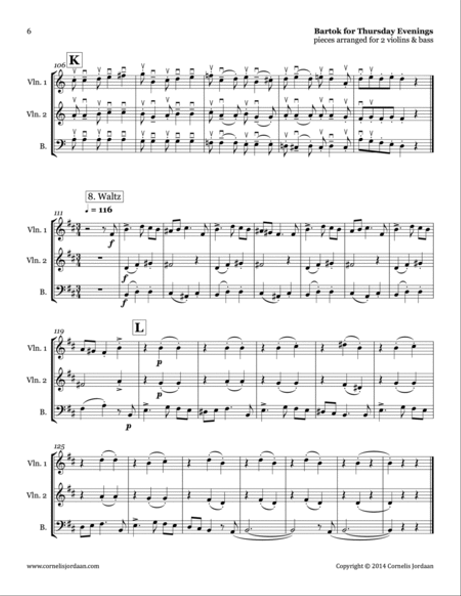 Bartok for Thursday Evenings, for 2 violins & bass Small Ensemble scores gallery preview page 6