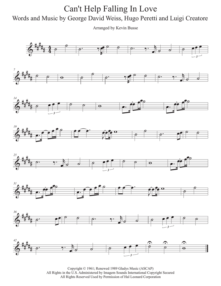 Can't Help Falling In Love Baritone Saxophone scores gallery preview page 1