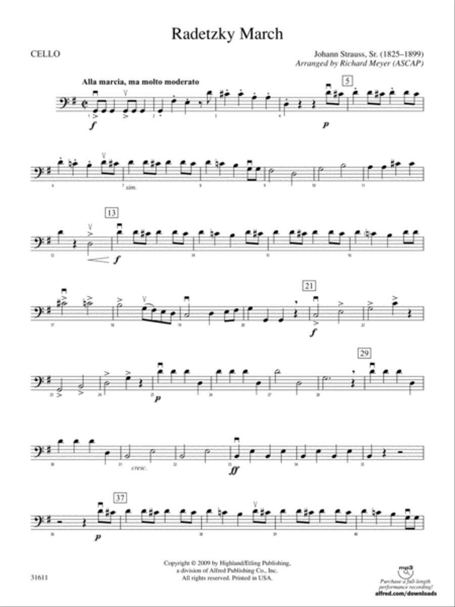 Radetzky March: Cello Full Orchestra scores gallery preview page 1