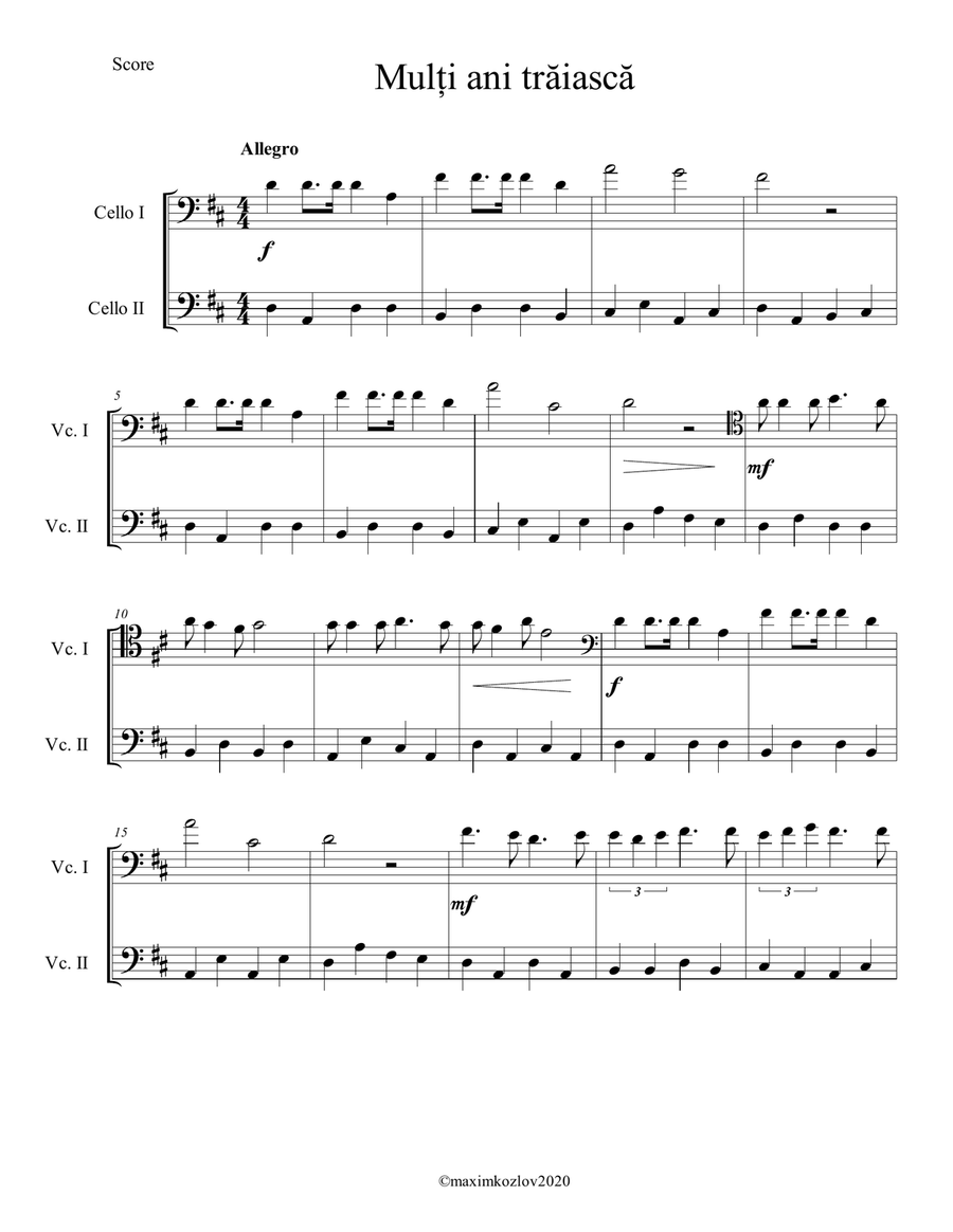 Mulți Ani Trăiască - Romanian Birthday Song - Cello Duo String Duet scores gallery preview page 3
