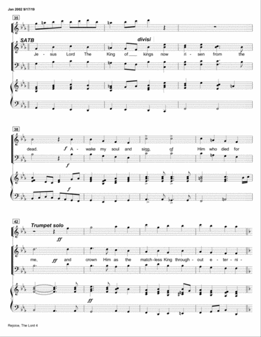 Rejoice The Lord is King! (Easter with Choir, Orchestra and Trumpet) 4-Part scores gallery preview page 4