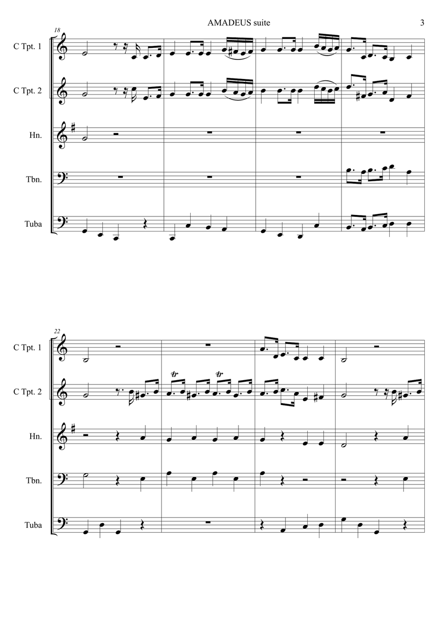 AMADEUS suite - 5. Ecco la marcia from Act 3 of LE NOZZE DI FIGARO Brass Ensemble scores gallery preview page 4