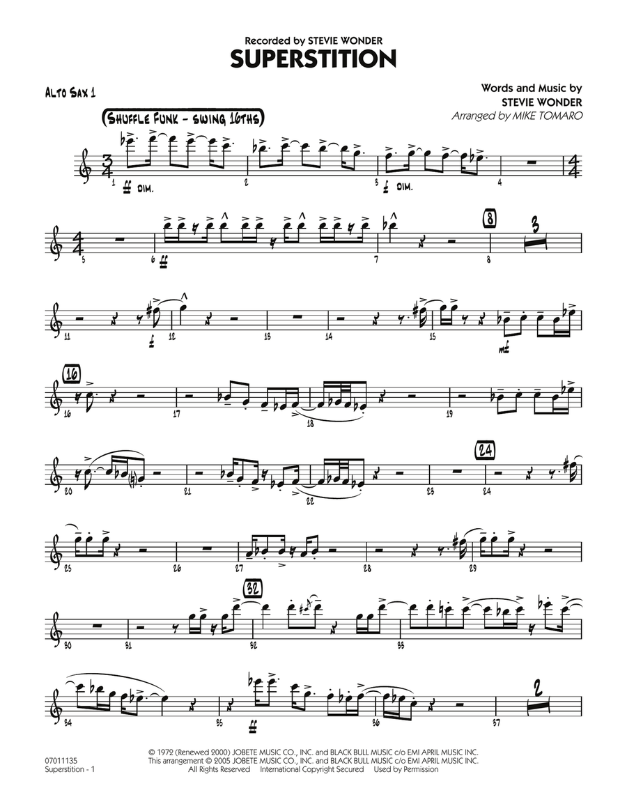 Superstition - Alto Sax 1 Jazz Ensemble scores gallery preview page 1