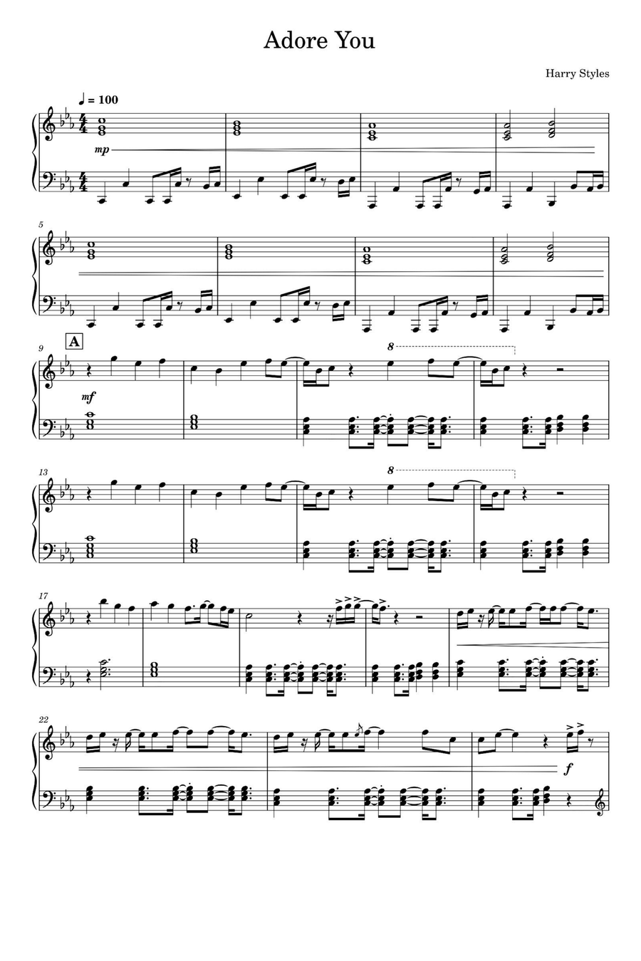 Adore You Piano Solo scores gallery preview page 1