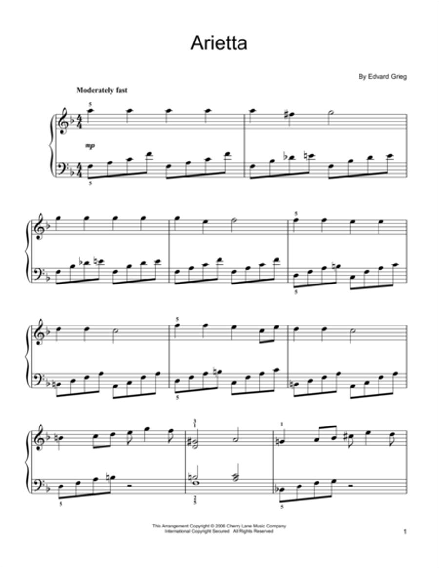 Arietta Easy Piano scores gallery preview page 1