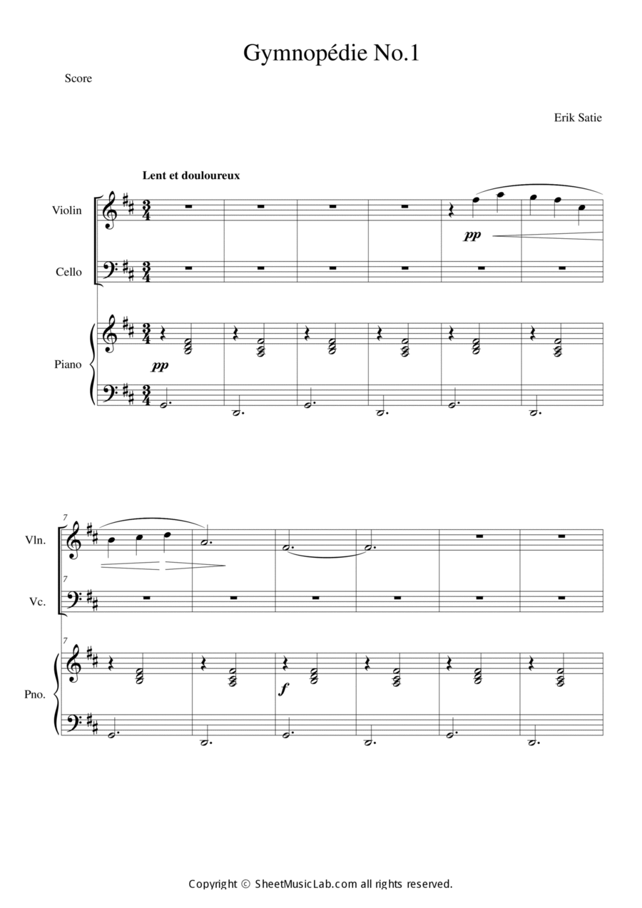 Gymnopedie No.1 Piano Trio scores gallery preview page 1