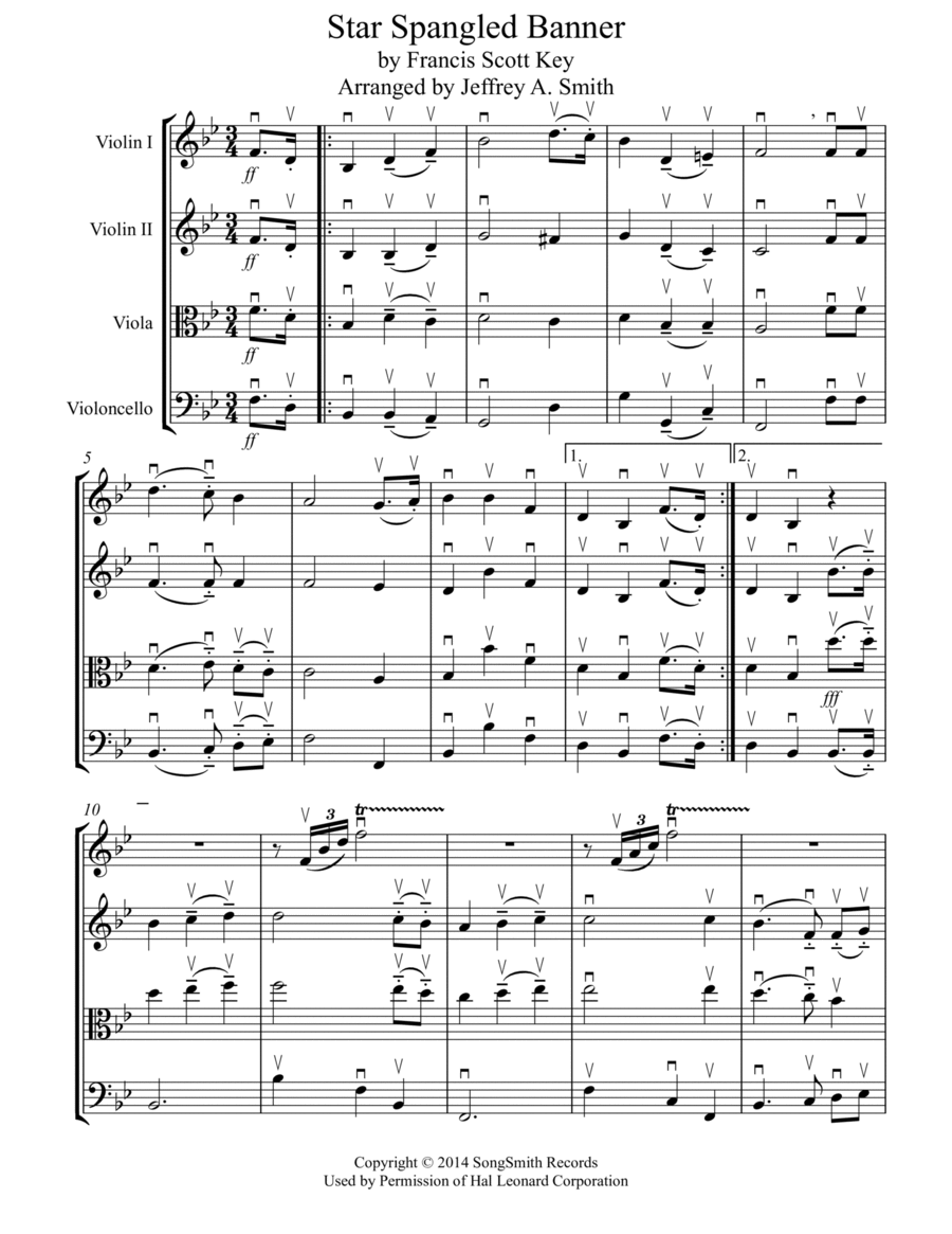 Star Spangled Banner Star Spangled Banner String Quartet scores gallery preview page 1