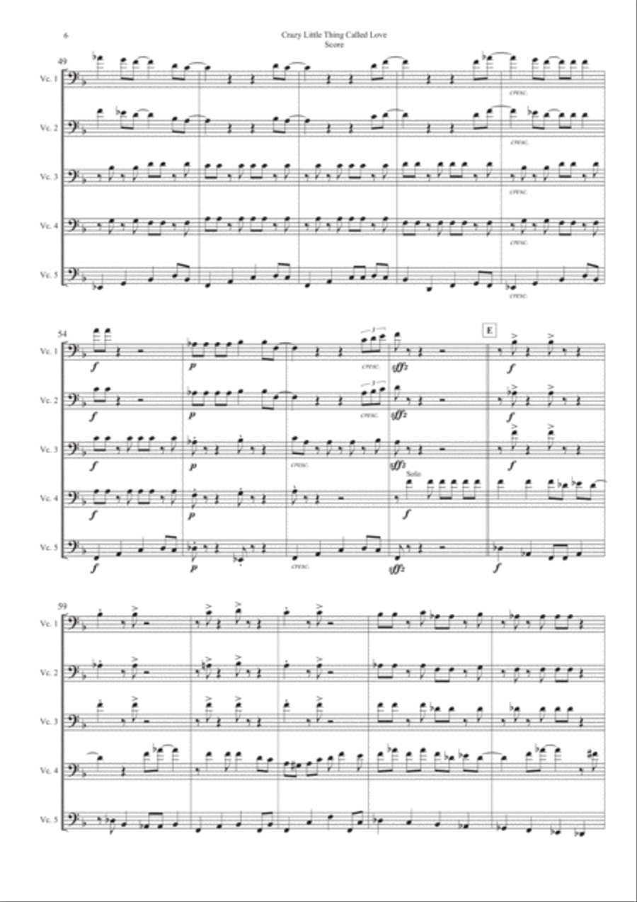 Crazy Little Thing Called Love String Quintet scores gallery preview page 6