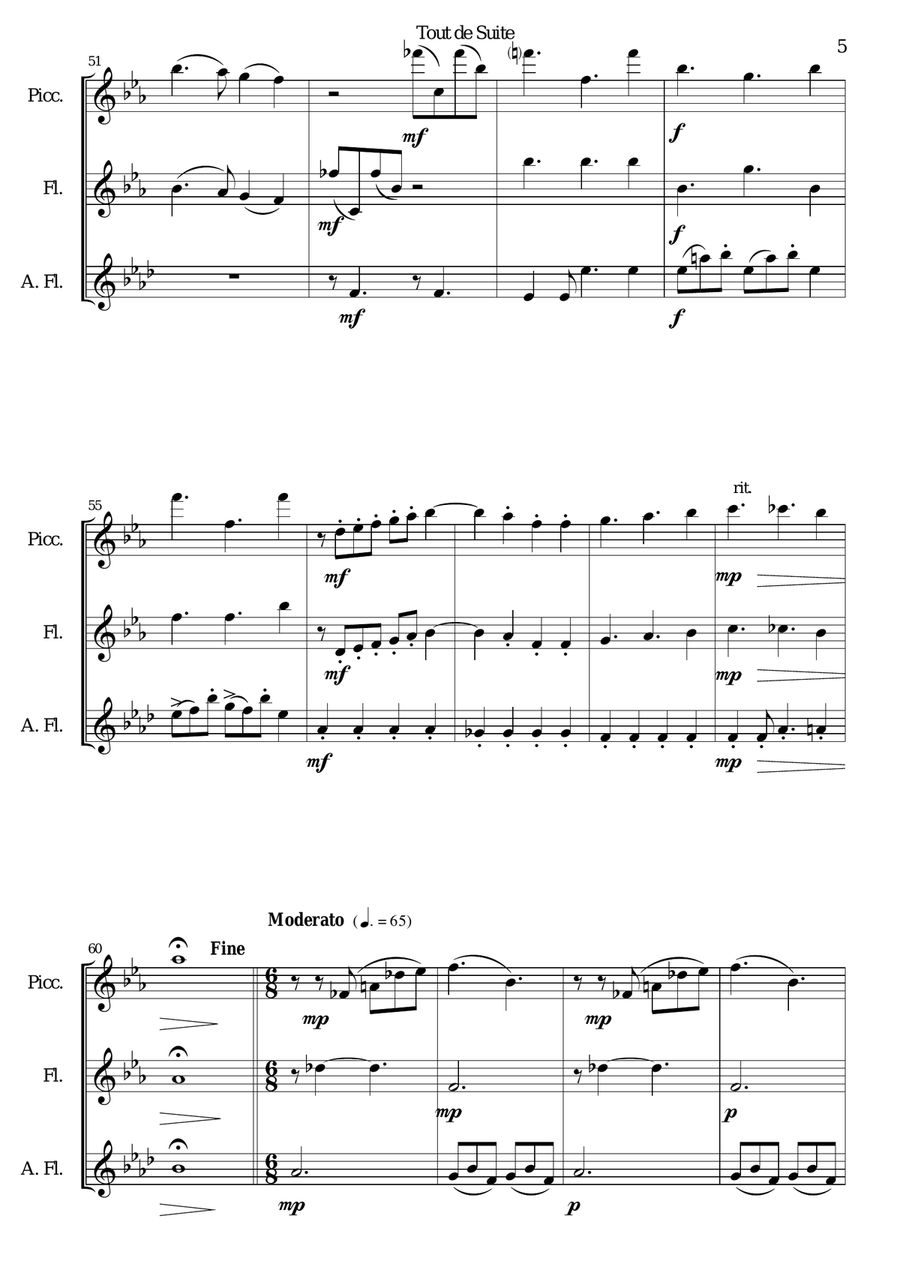 Tout de Suite (or Toot Sweet) for piccolo, flute and alto flute Woodwind Duet scores gallery preview page 5