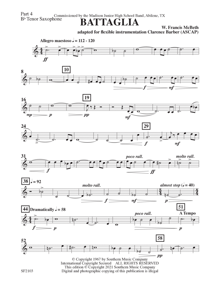 Battaglia - Tenor Sax 4 Concert Band scores gallery preview page 1