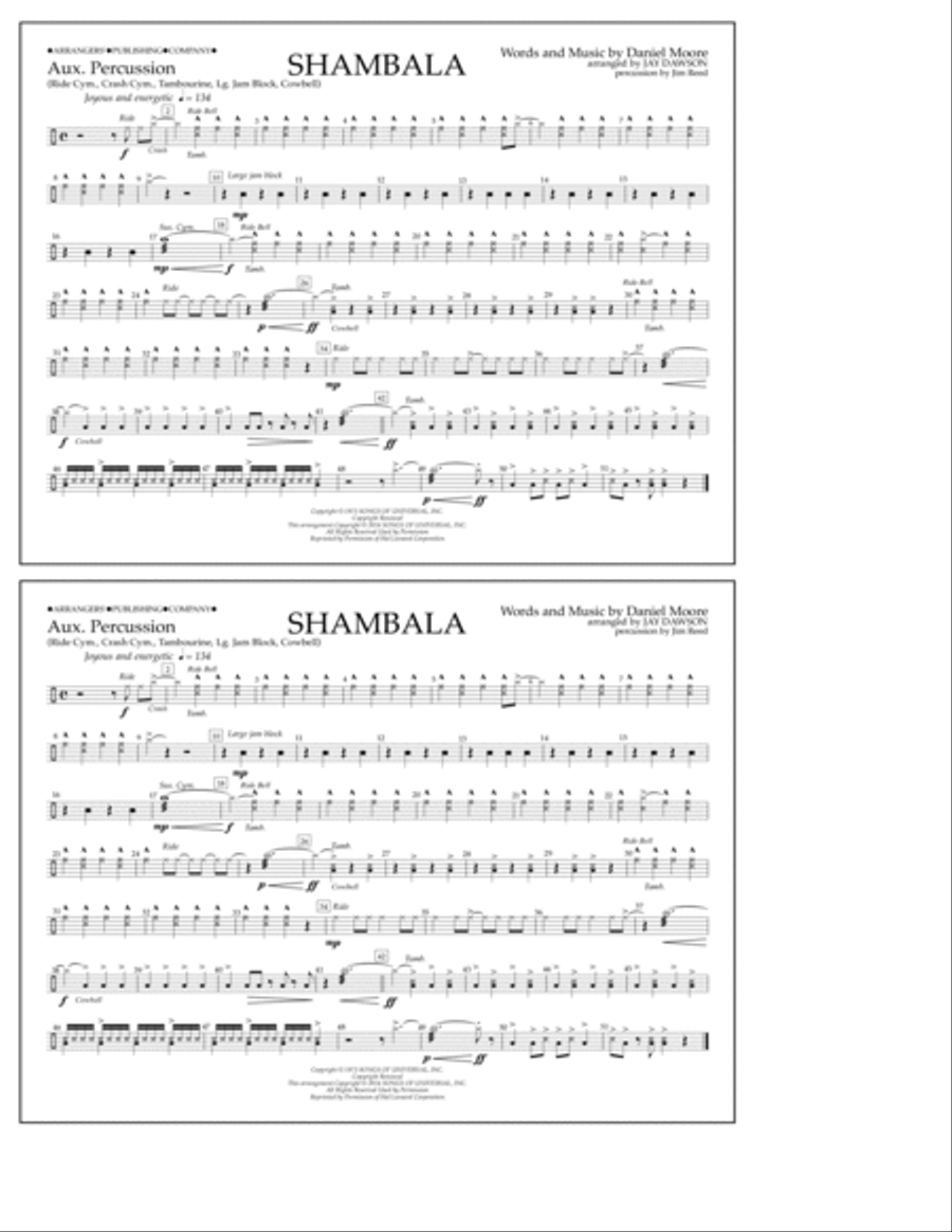 Shambala - Aux Percussion Marching Band scores gallery preview page 1