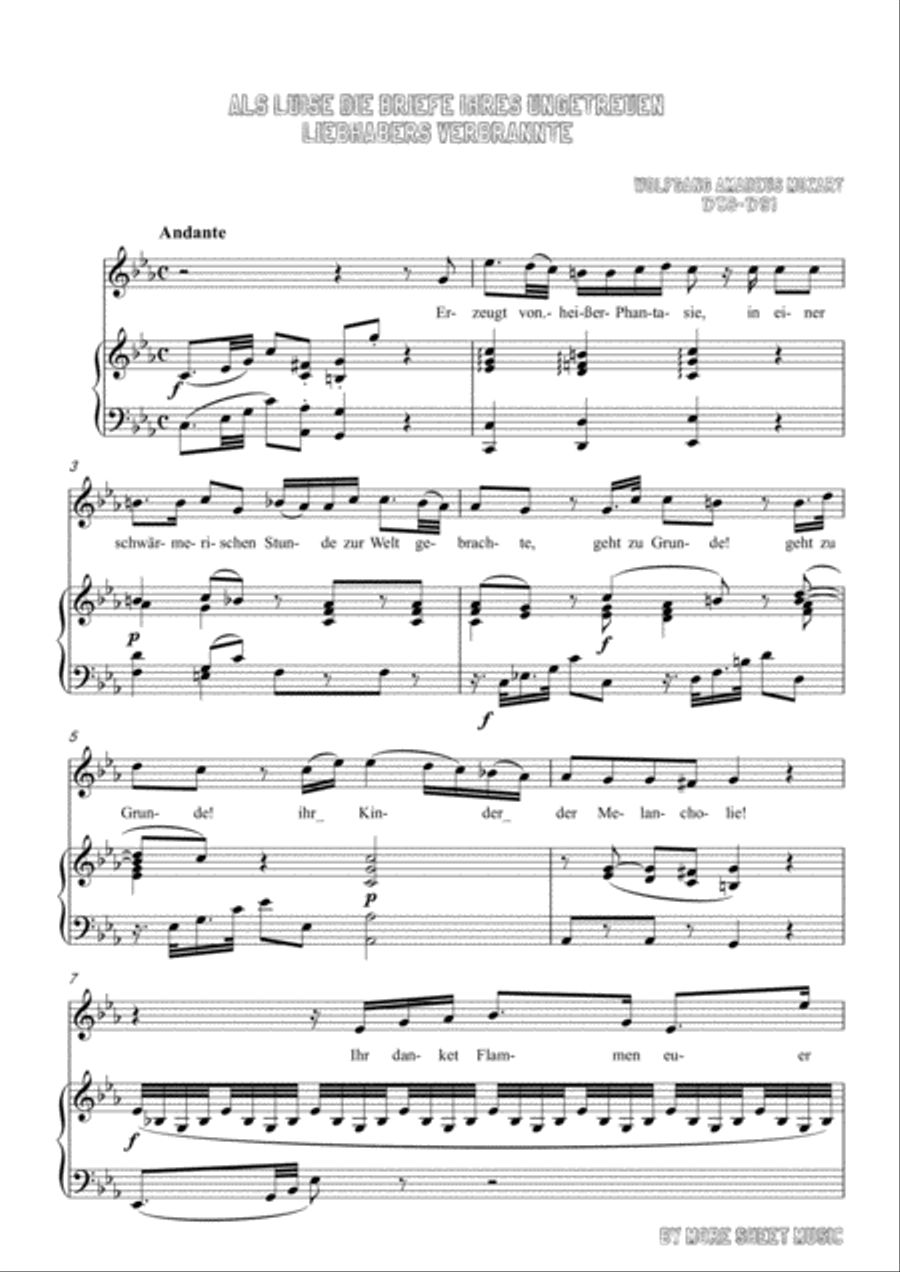 Mozart-Als Luise die Briefe ihres ungetreuen Liebhabers verbrannte in c minor,for Voice and Piano Voice Solo scores gallery preview page 3