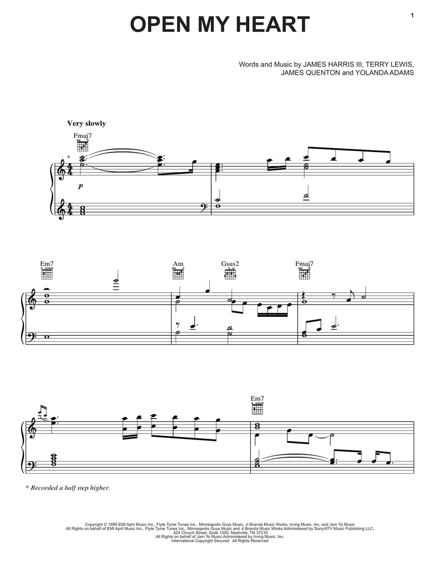 Open My Heart Piano, Vocal, Guitar scores gallery preview page 1