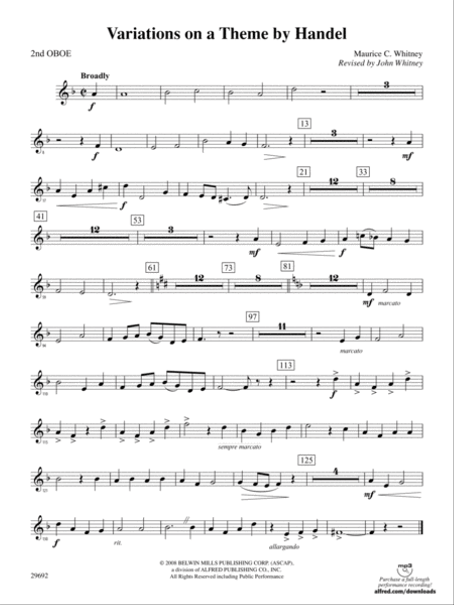 Variations on a Theme by Handel: 2nd Oboe Full Orchestra scores gallery preview page 1