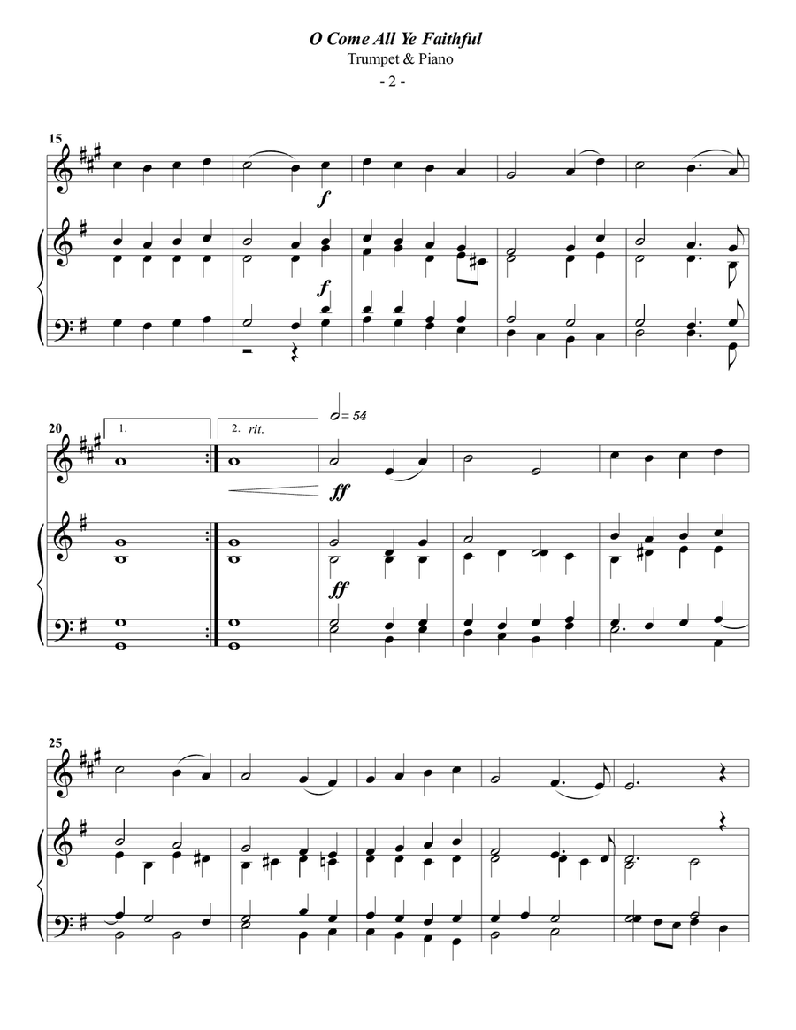 O Come All Ye Faithful for Trumpet & Piano B-Flat Trumpet scores gallery preview page 2