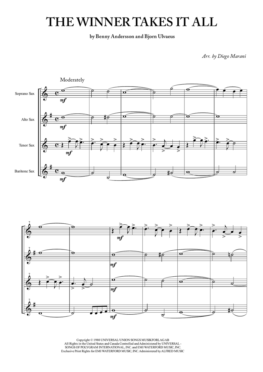 The Winner Takes It All Woodwind Quartet scores gallery preview page 3