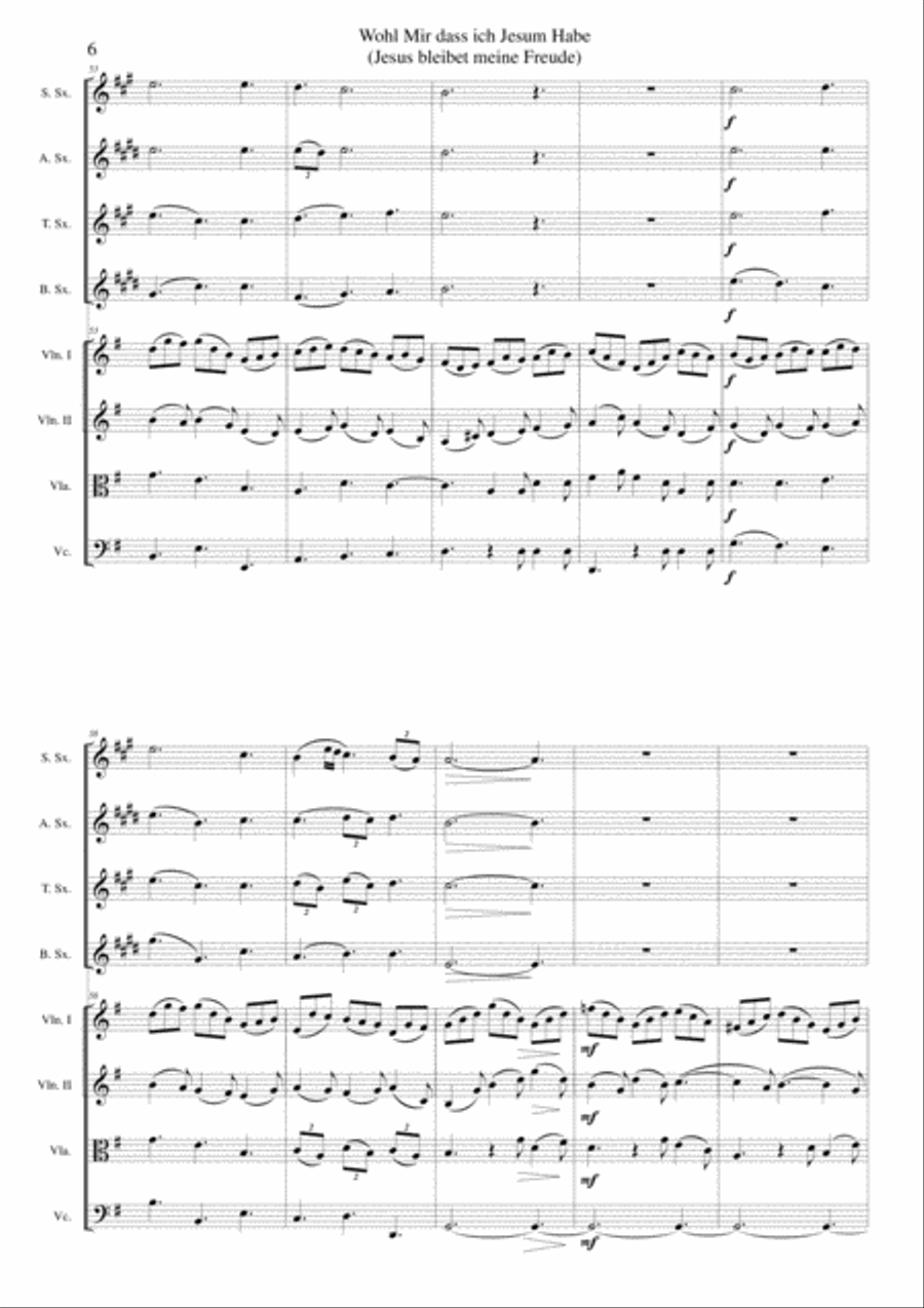 Wohl mir dass ich Jesum habe (Jesu joy of man's desiring) for saxophone quartet and strings Tenor Saxophone scores gallery preview page 6