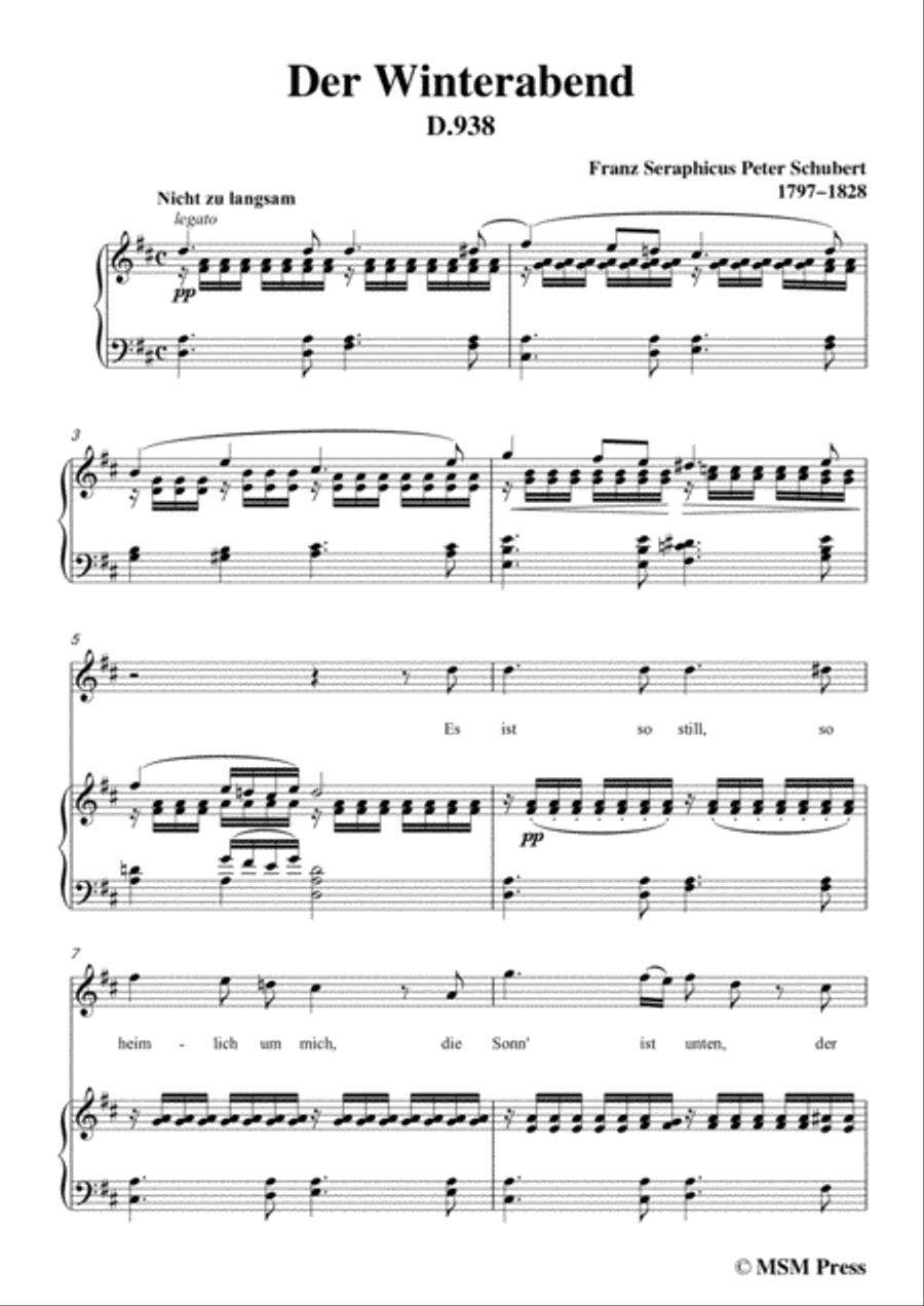 Schubert-Der Winterabend,in D Major,D.938,for Voice and Piano Voice Solo scores gallery preview page 3