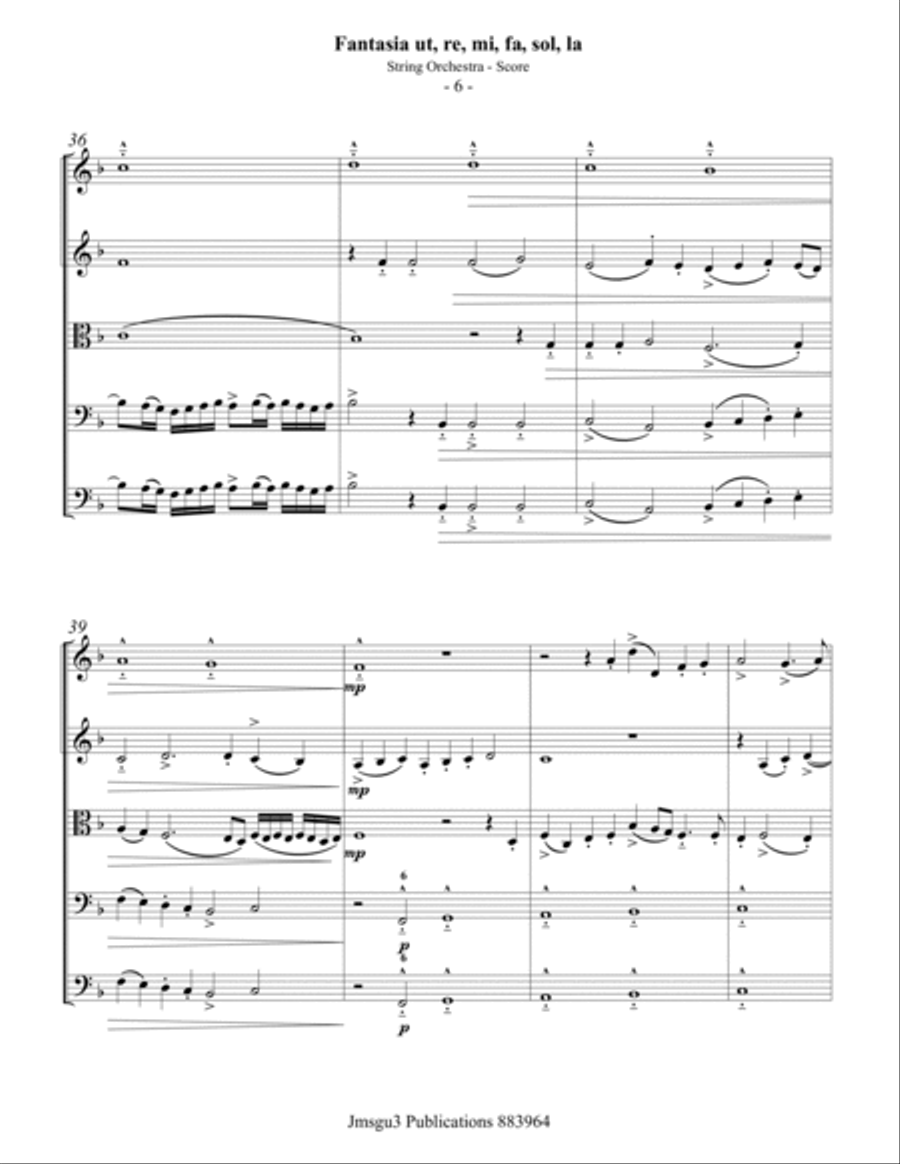 Sweelinck: Fantasia Ut, re, mi, fa, sol, la for String Orchestra - Score Only String Orchestra scores gallery preview page 6