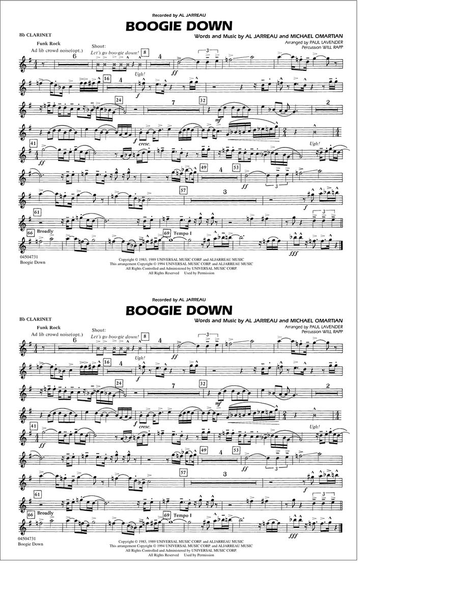 Boogie Down - Bb Clarinet Marching Band scores gallery preview page 1