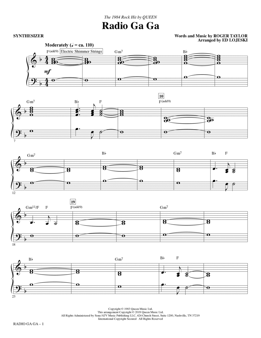 Radio Ga Ga (arr. Ed Lojeski) - Synthesizer Choir scores gallery preview page 1