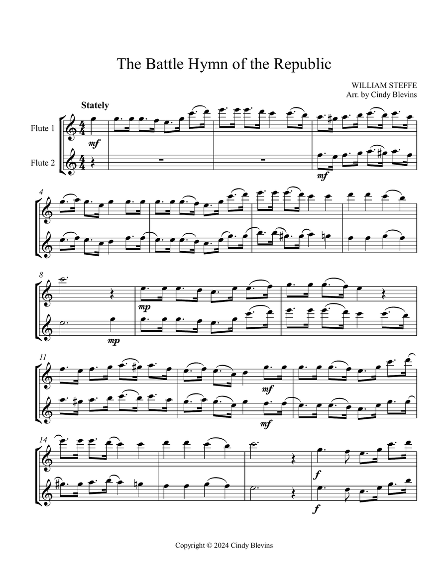 The Battle Hymn Of the Republic, for flute duet Flute Duet scores gallery preview page 2