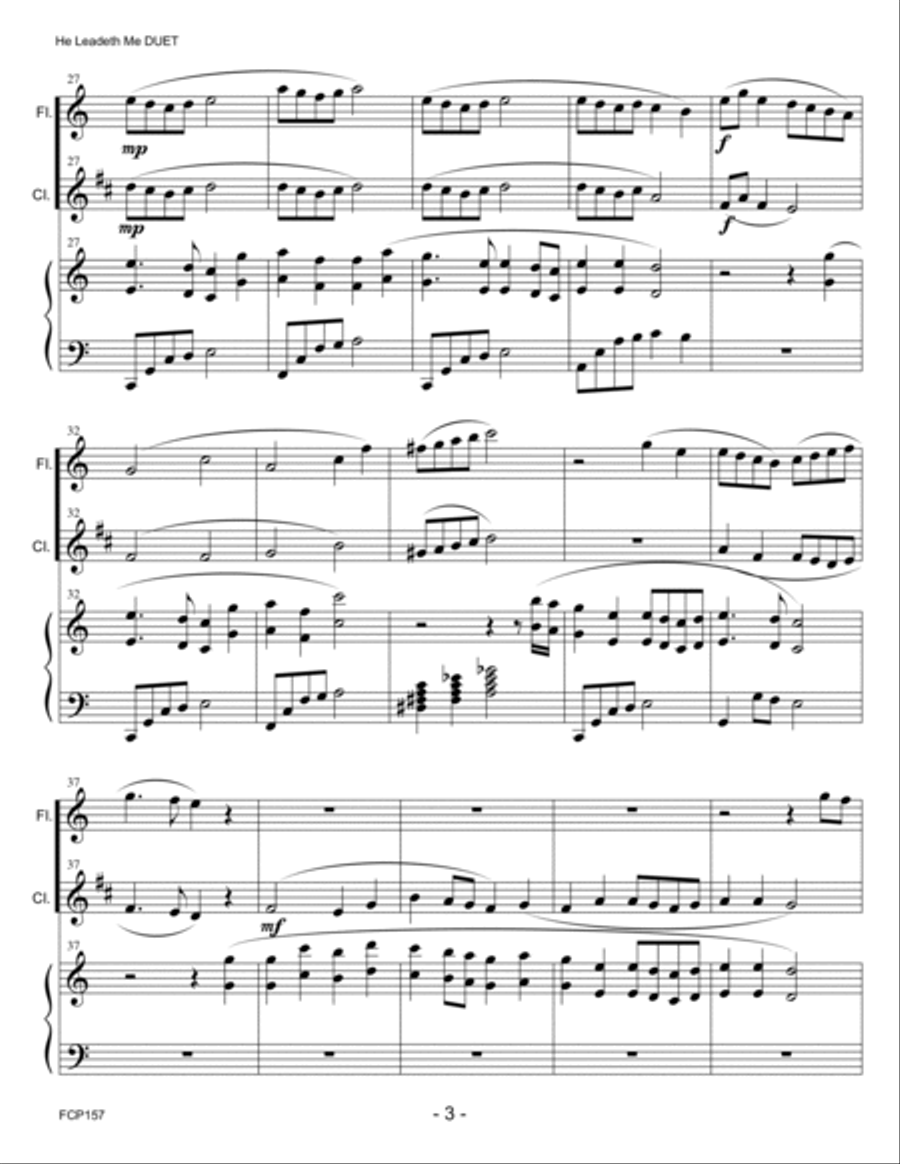 HE LEADETH ME - FLUTE & CLARINET DUET with Piano Accompaniment Woodwind Duet scores gallery preview page 3