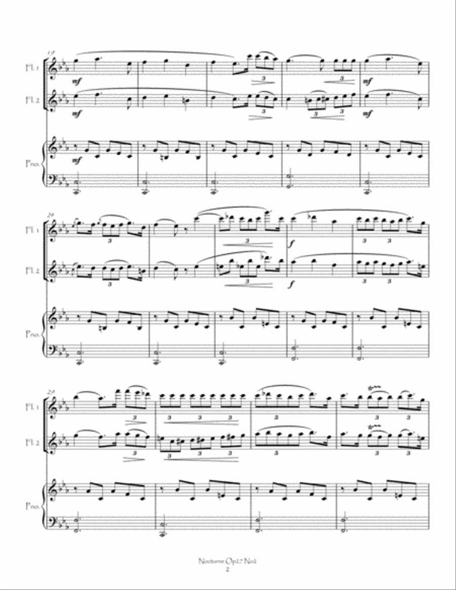 Nocturne Op27 No2 for Flute Duet and Piano Flute Duet scores gallery preview page 3